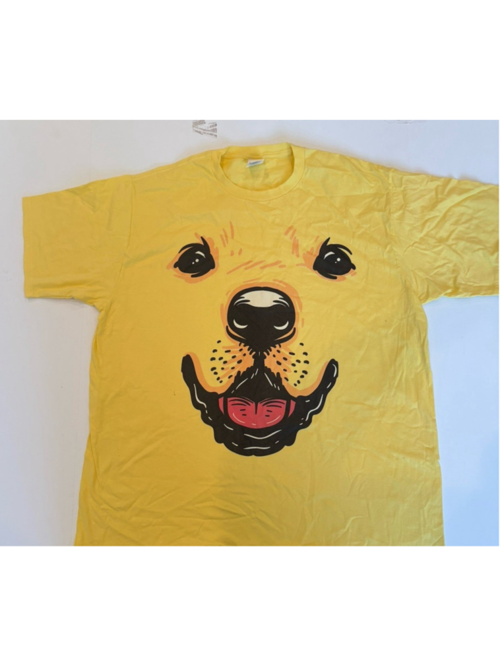 Yellow Tee Shirt W/ Cartoon Dog Design-XL- Puppy—Pet Lover-Gift